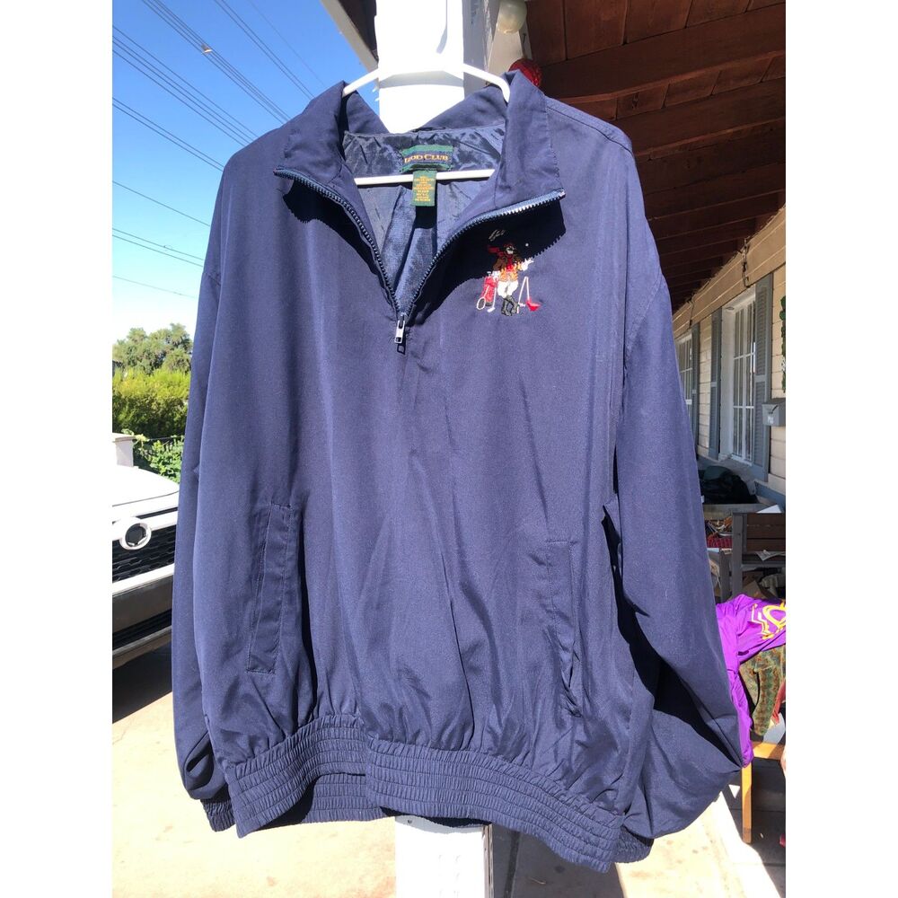 Vtg Izod Club Navy Golf Pullover Jacket GWAO Aviator Pilot Mountain Embroidery L
